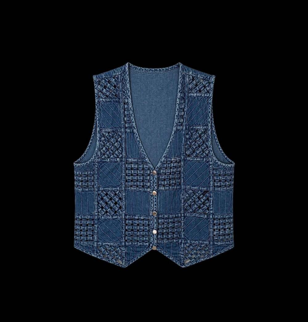 New Directions Denim Vest with Patchwork and Cutout Details